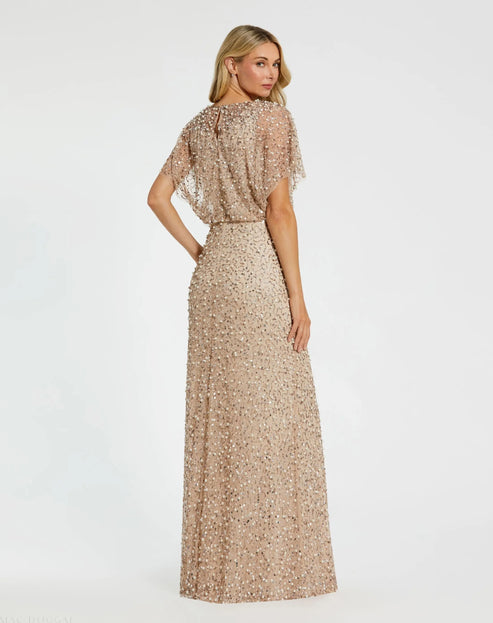 Mesh Cape Gown with Beaded Detail | Mac Duggal Dress 14523