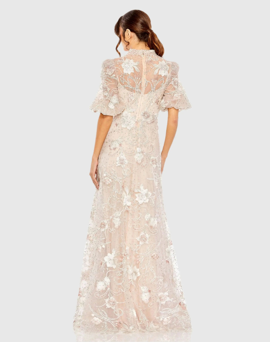 Mac Duggal Style 20452 Puff Sleeve Embroidered A-Line Gown