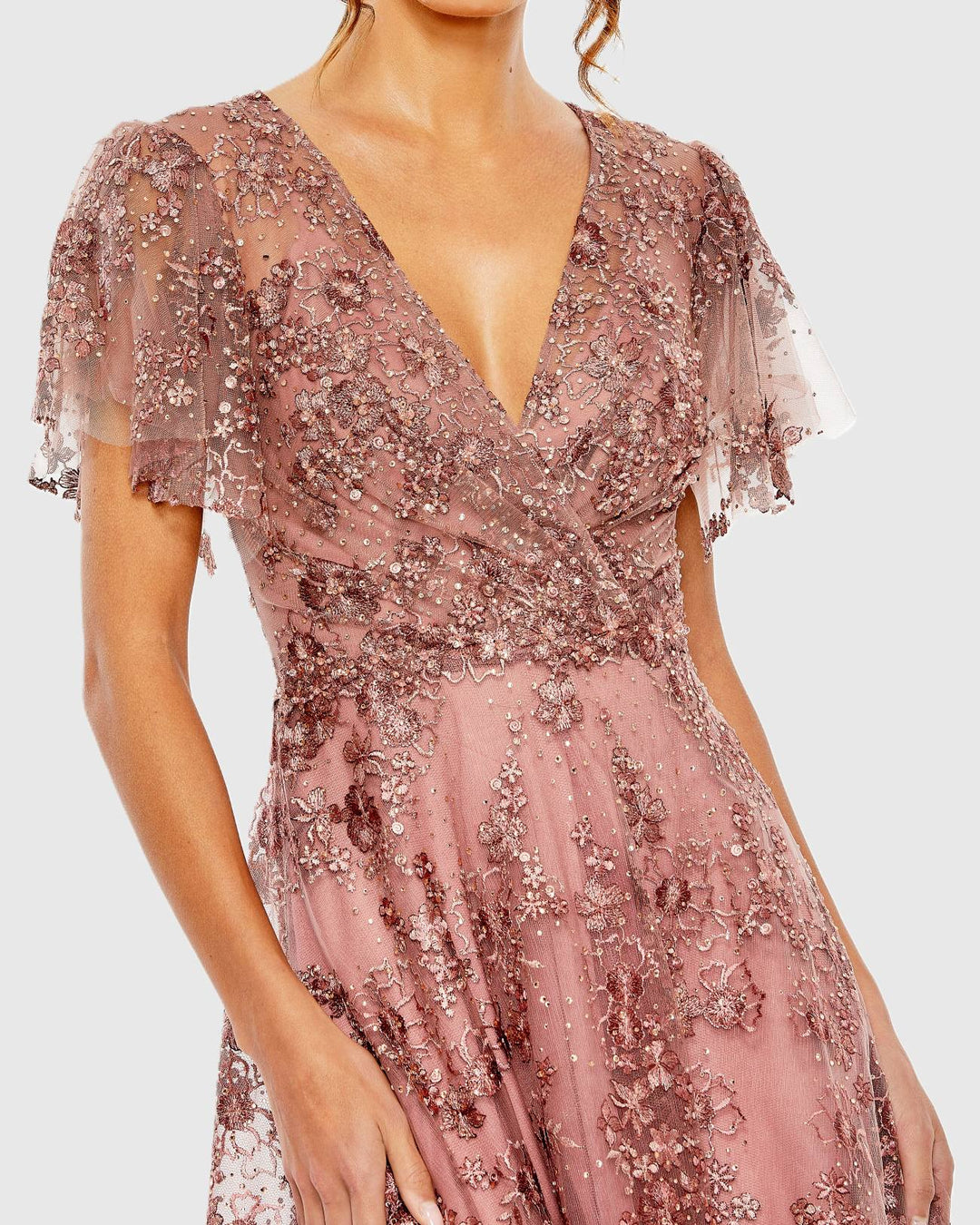 mac duggal flutter sleeve formal appliqu maxi dress Mac Duggal Embroidered Floral Appliqu Flutter Sleeve Gown