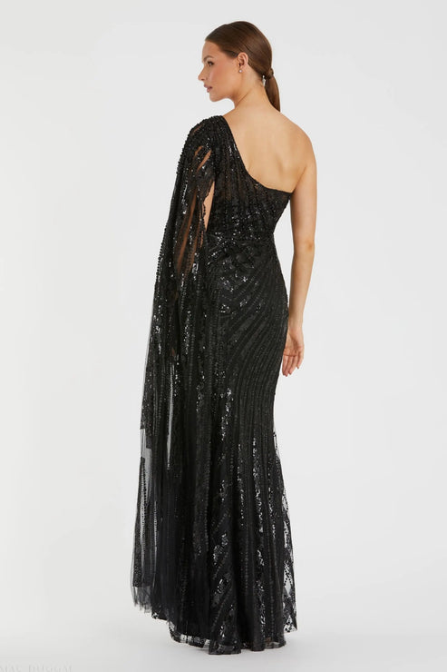One-Shoulder Cape Sleeve Embellished Gown | Mac Duggal Dress 20528