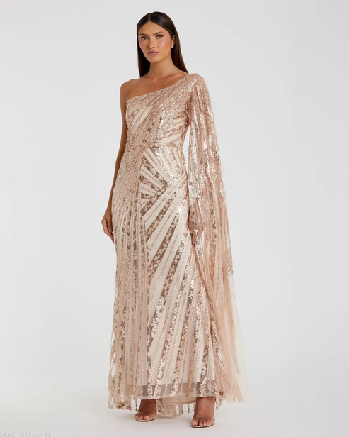 One-Shoulder Cape Sleeve Embellished Gown | Mac Duggal Dress 20528