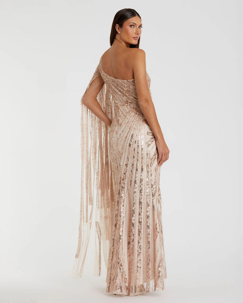 One-Shoulder Cape Sleeve Embellished Gown | Mac Duggal Dress 20528