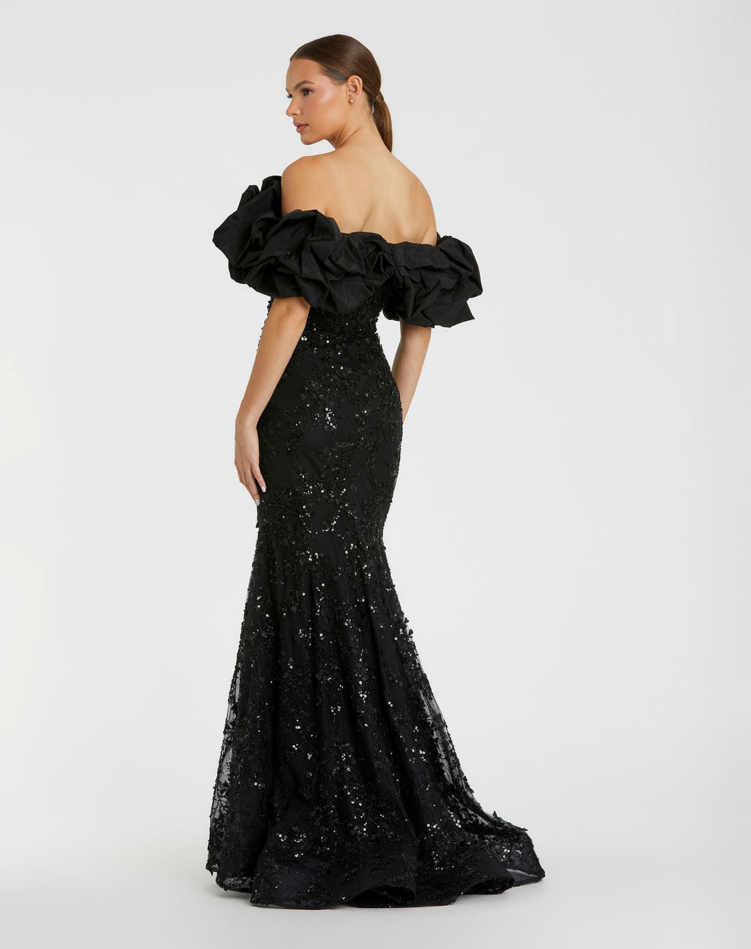Off-the-Shoulder Beaded Mermaid Gown with Ruffle Detail | Mac Duggal Dress 21033