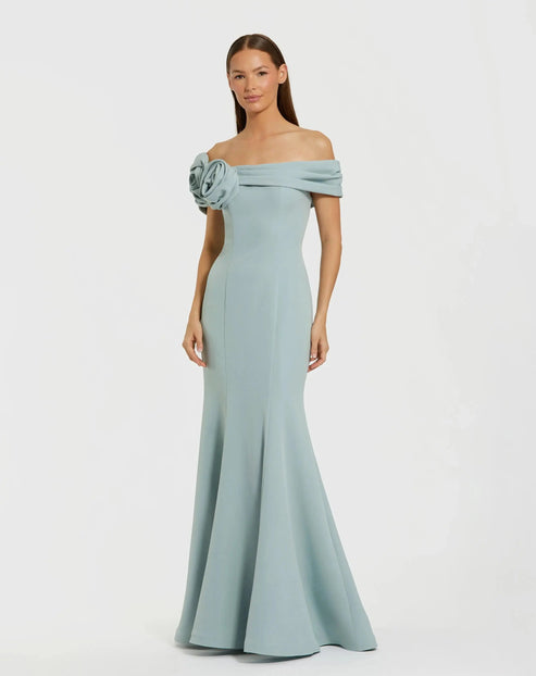 Off-Shoulder Mermaid Gown in Luxe Crepe | Mac Duggal Dress 21104