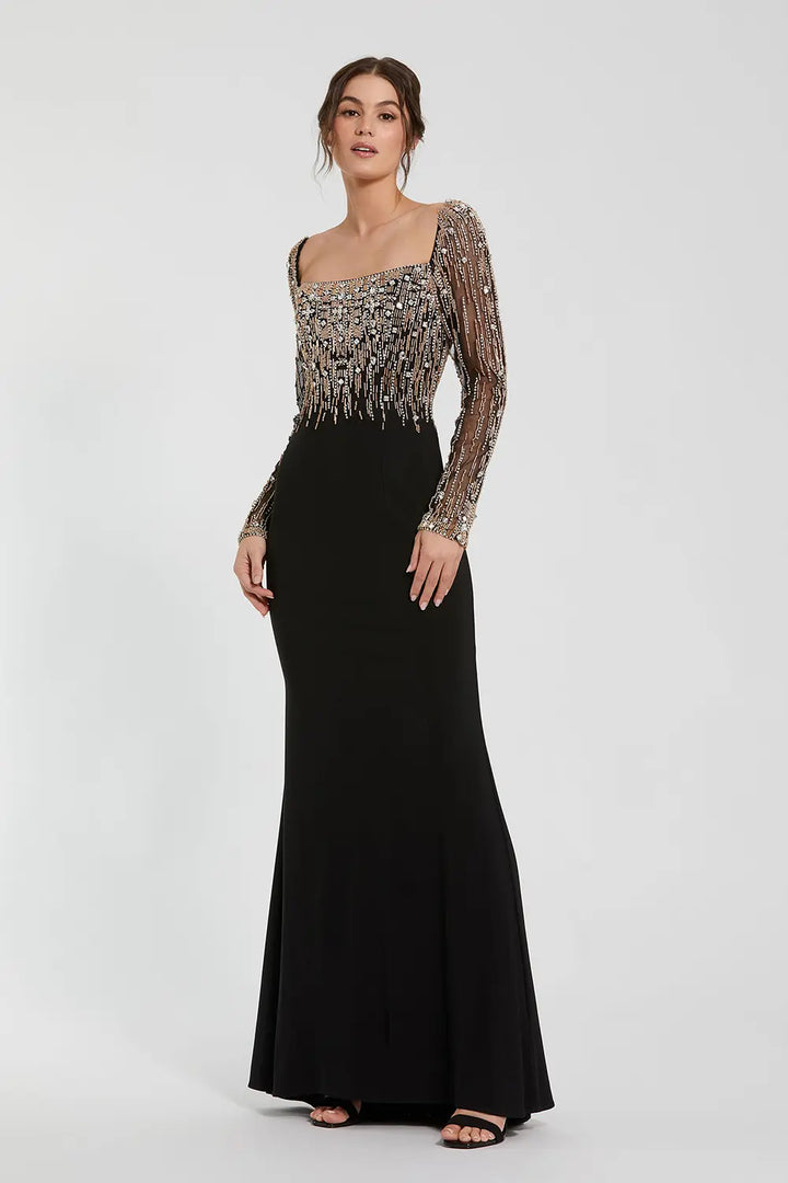 Beaded Jersey Evening Gown with Square Neck Design | Mac Duggal Dress 2256