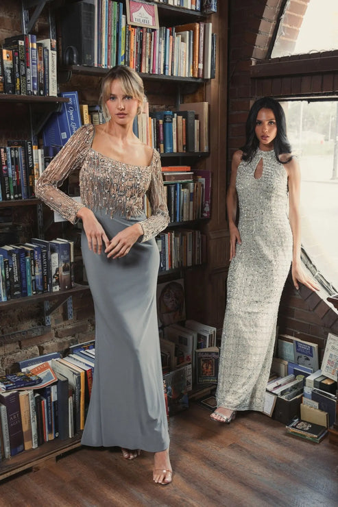 Beaded Jersey Evening Gown with Square Neck Design | Mac Duggal Dress 2256