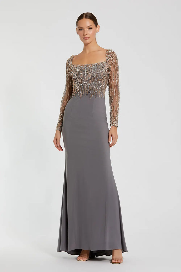 Beaded Jersey Evening Gown with Square Neck Design | Mac Duggal Dress 2256