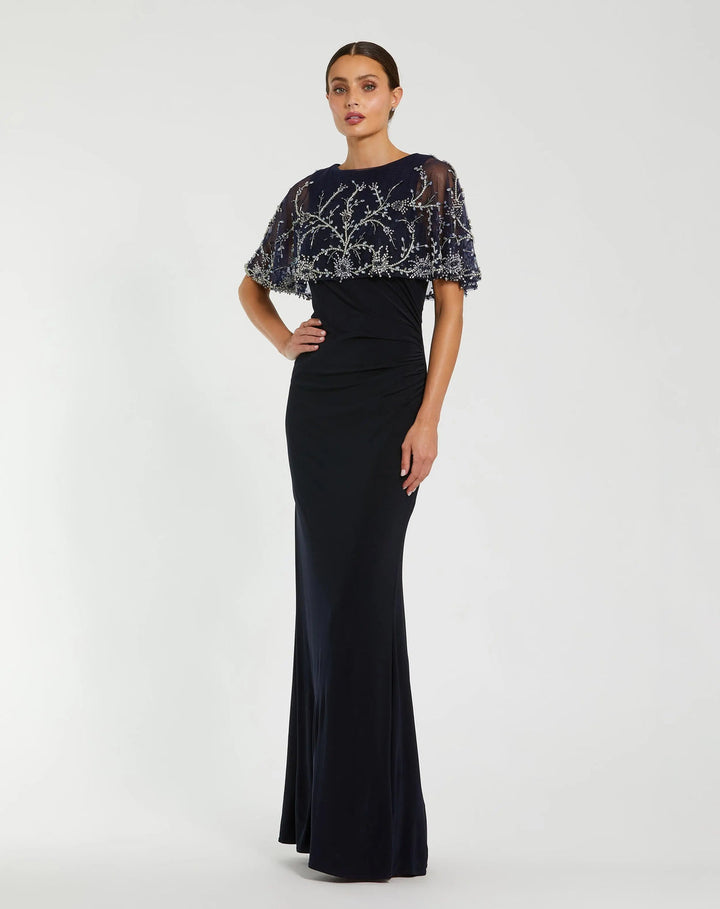 Embellished Cape Jersey Evening Gown | Mac Duggal Dress 2257
