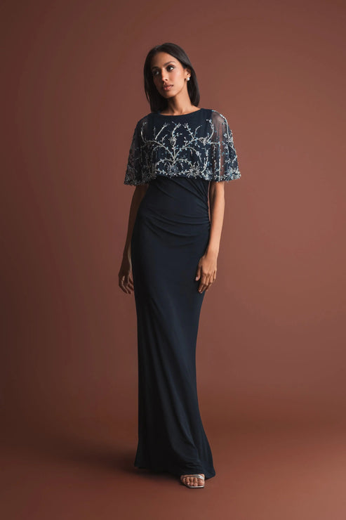 Embellished Cape Jersey Evening Gown | Mac Duggal Dress 2257