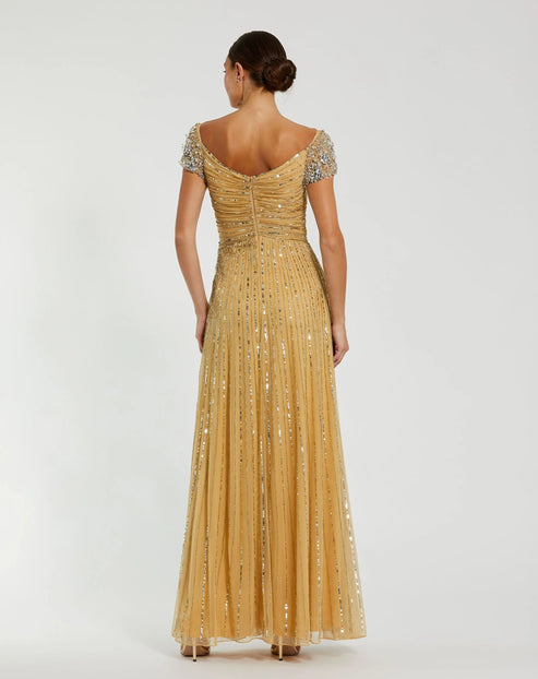 Embellished Shoulder Sequin Evening Gown | Mac Duggal Dress 23042