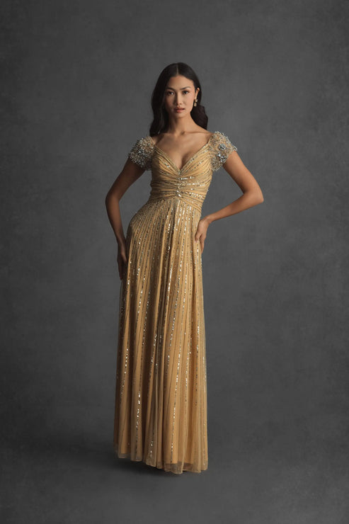 Embellished Shoulder Sequin Evening Gown | Mac Duggal Dress 23042