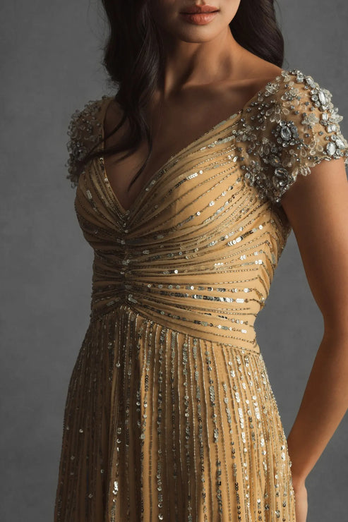 Embellished Shoulder Sequin Evening Gown | Mac Duggal Dress 23042