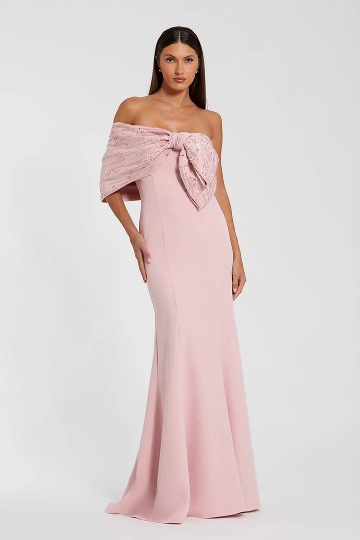 Off-the-Shoulder Satin Trumpet Gown with Beaded Detail | Mac Duggal Dress 2305