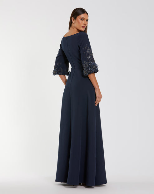 Floral-Embroidered Sleeve Crepe Gown | Mac Duggal Dress 2311