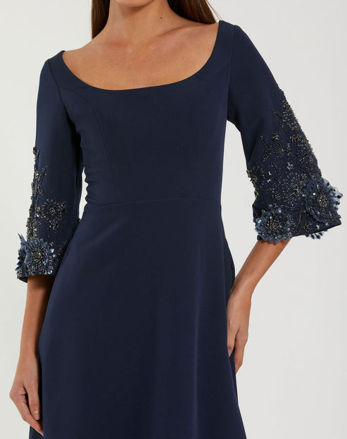 Floral-Embroidered Sleeve Crepe Gown | Mac Duggal Dress 2311