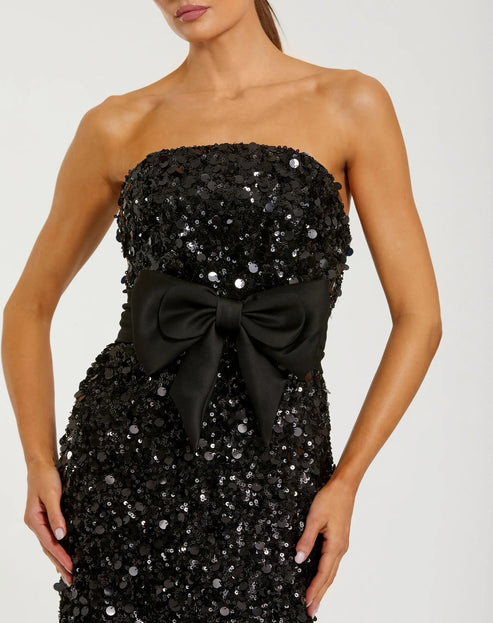 Strapless Sequin Gown with Bow Detail | Mac Duggal Dress 27761