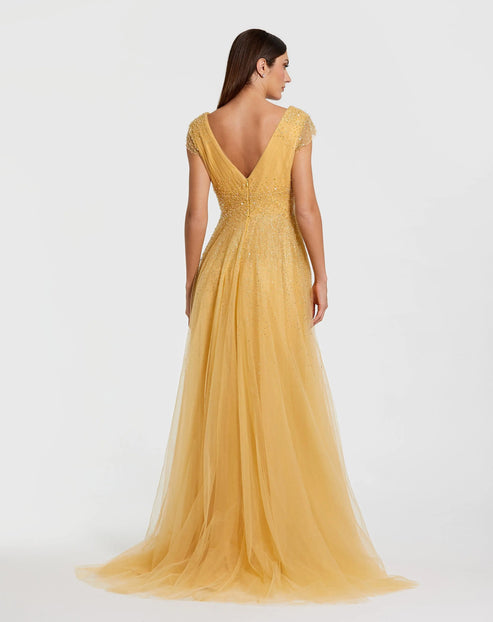 Embellished V-Neck Tulle Gown | Mac Duggal Dress 37018