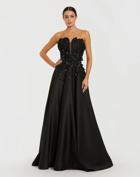 Floral Embellished Strapless Satin Ball Gown | Mac Duggal Dress 37134