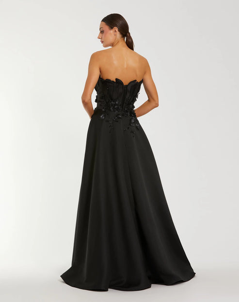 Floral Embellished Strapless Satin Ball Gown | Mac Duggal Dress 37134