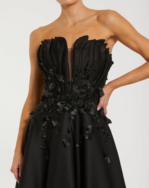 Floral Embellished Strapless Satin Ball Gown | Mac Duggal Dress 37134