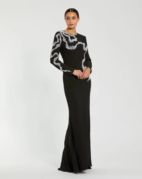Jersey Evening Gown with Delicate Swirl Beading | Mac Duggal Dress 44086
