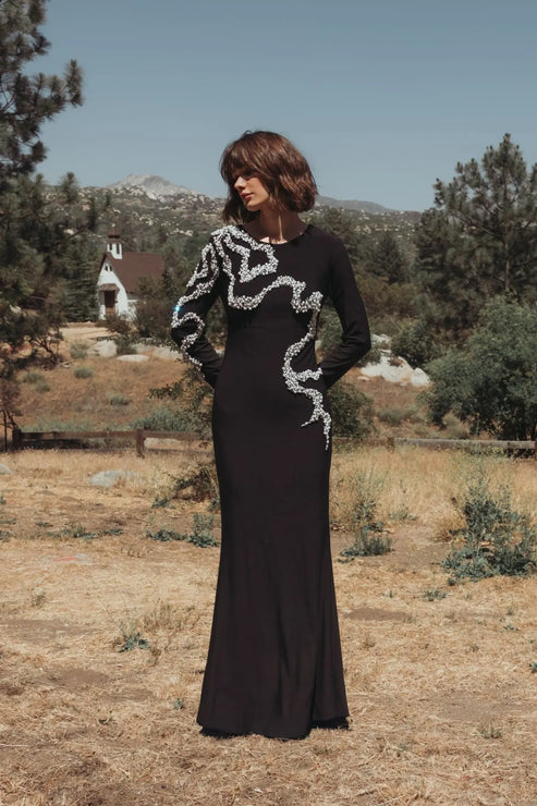 Jersey Evening Gown with Delicate Swirl Beading | Mac Duggal Dress 44086