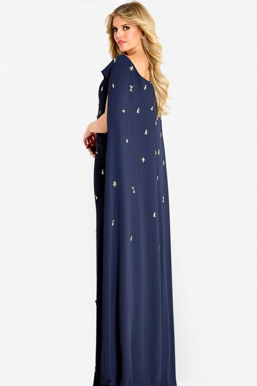 Embellished Cape Shoulder Evening Dress | Jovani 44575