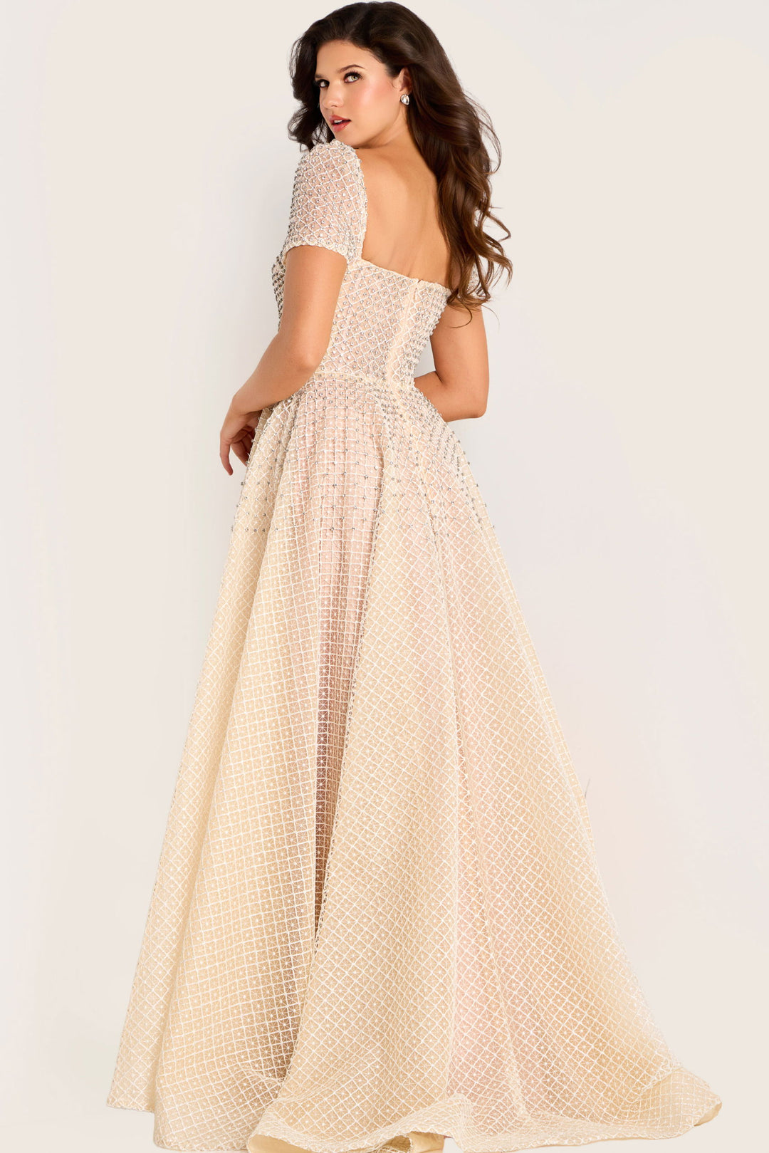 Embellished Diamond Mesh Nude Ball Gown | Jovani 45790