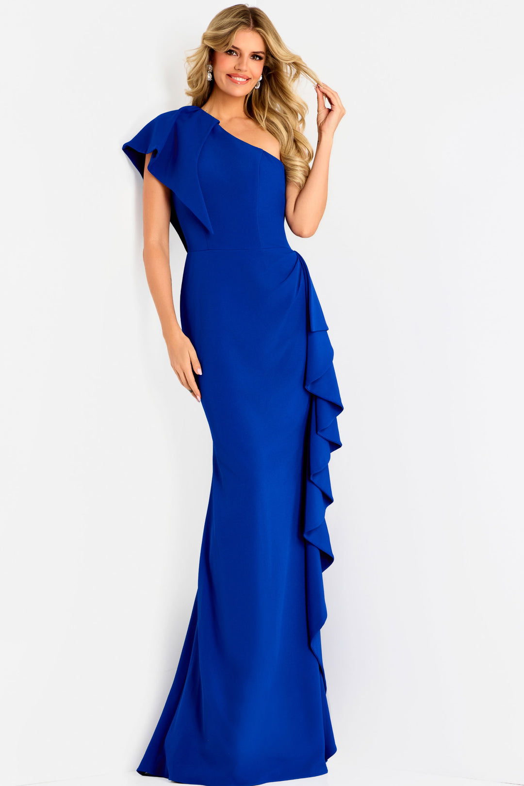 One Shoulder Ruffle Detail Evening Gown | Jovani 48002