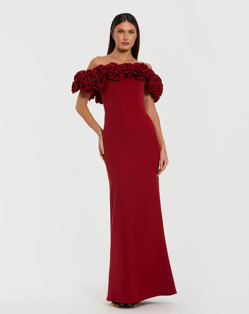 Crepe Column Gown with 3D Roses | Mac Duggal Dress 50042