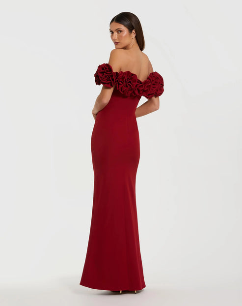 Crepe Column Gown with 3D Roses | Mac Duggal Dress 50042