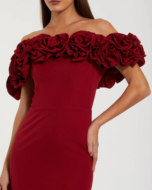 Crepe Column Gown with 3D Roses | Mac Duggal Dress 50042