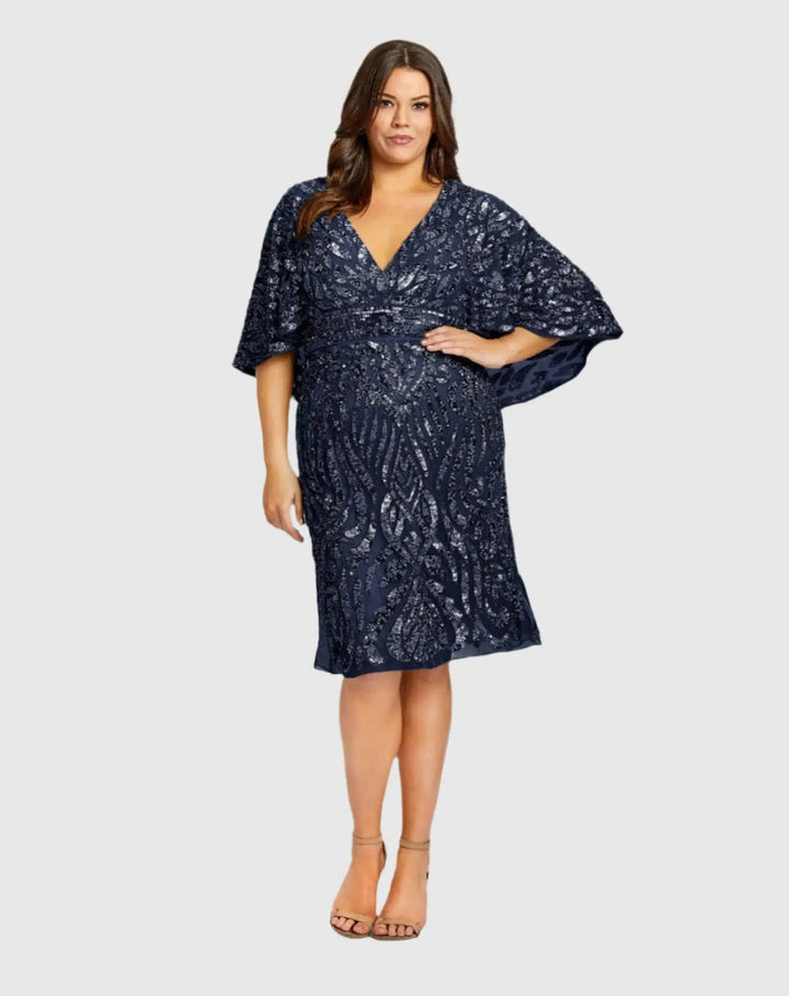 Embellished Cape Sleeve Cotail Dress | Mac Duggal 5191 (Plus)