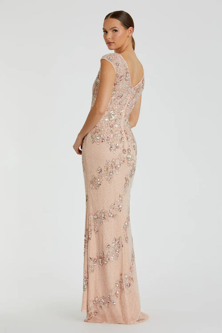 Column Gown with Floral Embellished Sleeves | Mac Duggal Dress 5500