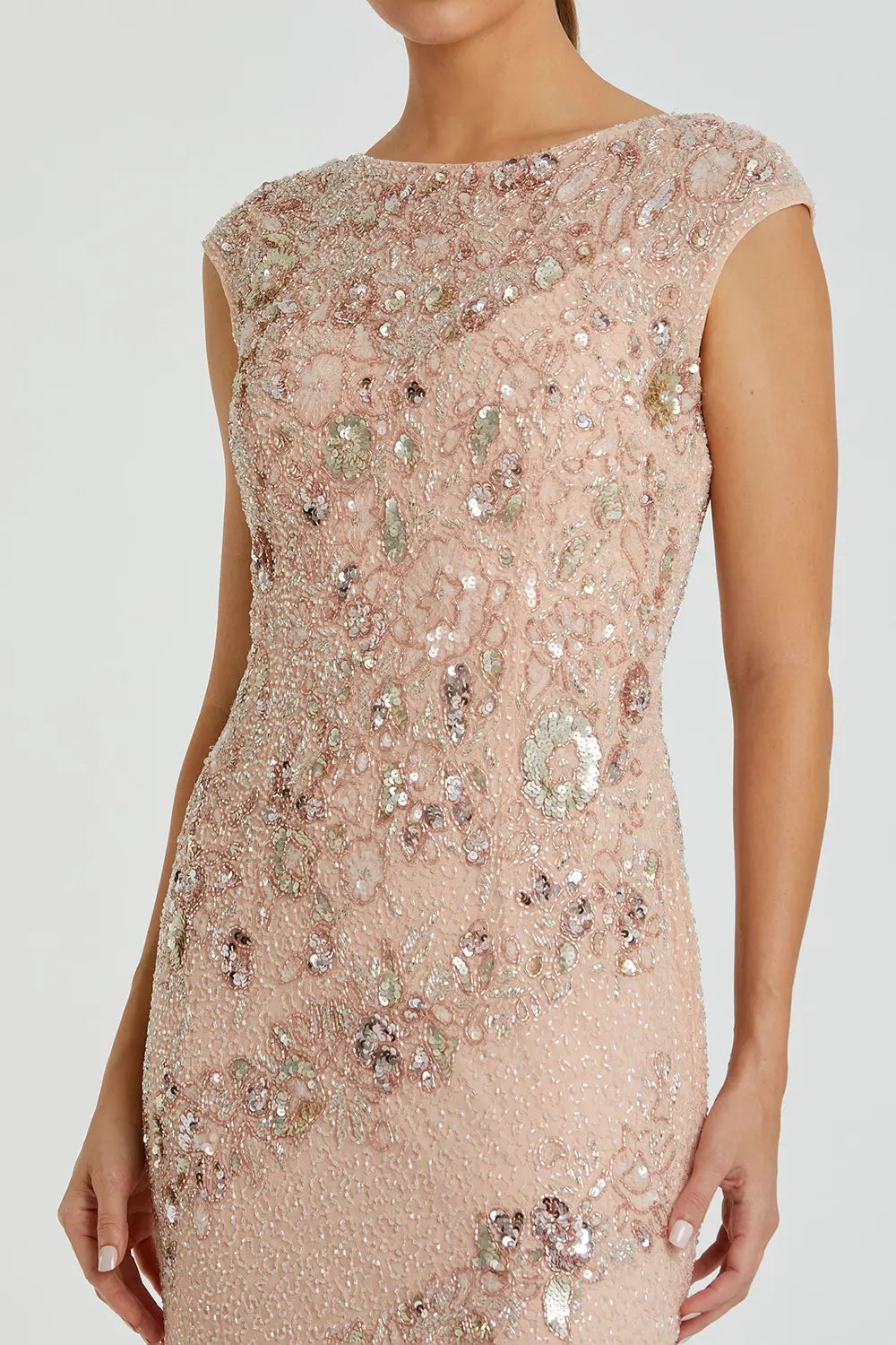 Column Gown with Floral Embellished Sleeves | Mac Duggal Dress 5500
