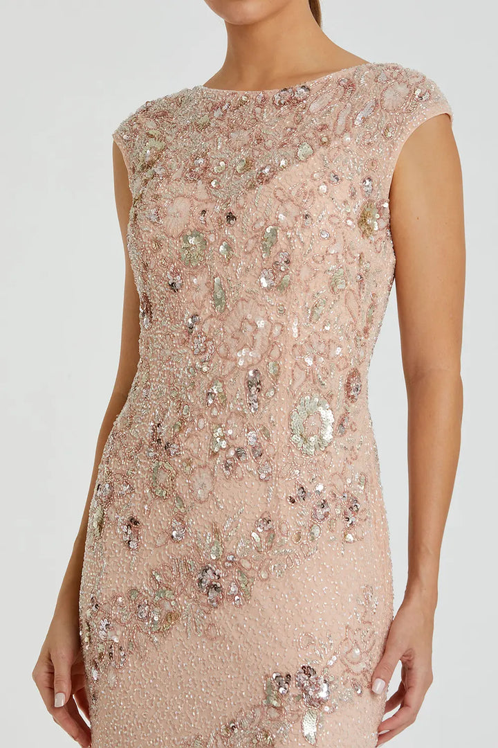 Column Gown with Floral Embellished Sleeves | Mac Duggal Dress 5500