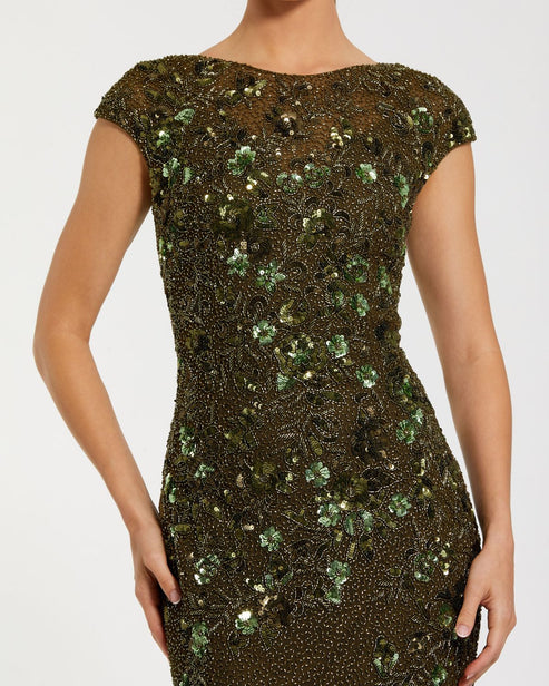 Column Gown with Floral Embellished Sleeves | Mac Duggal Dress 5500