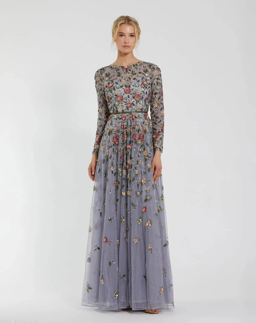 Embellished High Neck Long Sleeve  A Line Gown | Mac Duggal Dress 5533