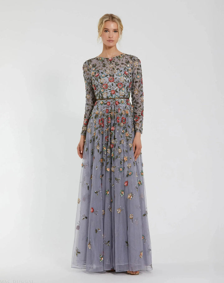 Embellished High Neck Long Sleeve  A Line Gown | Mac Duggal Dress 5533