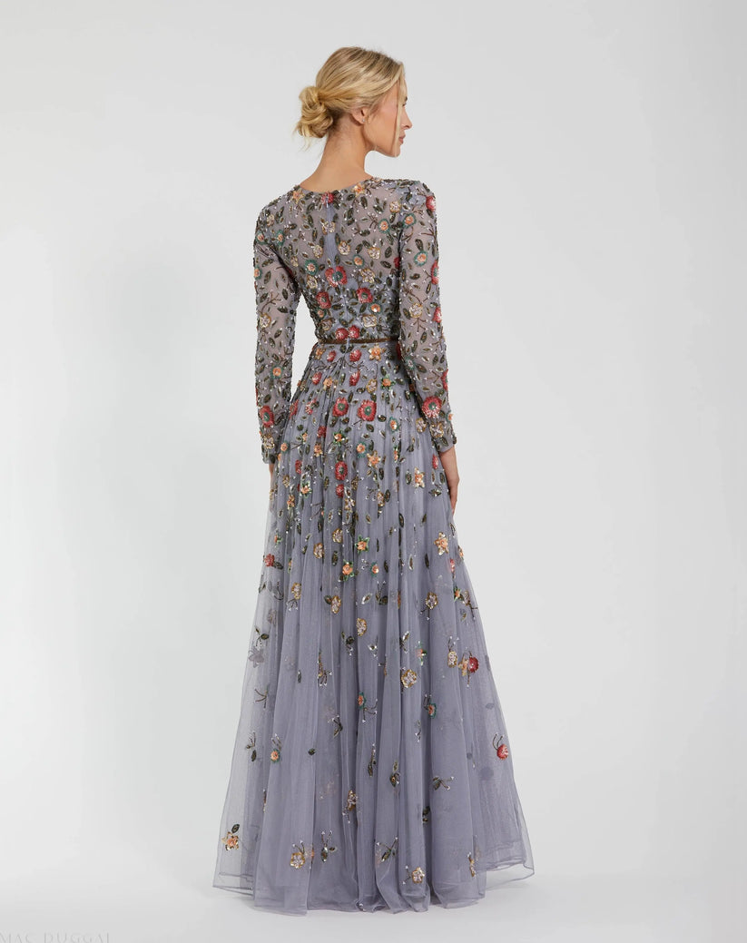 Embellished High Neck Long Sleeve  A Line Gown | Mac Duggal Dress 5533