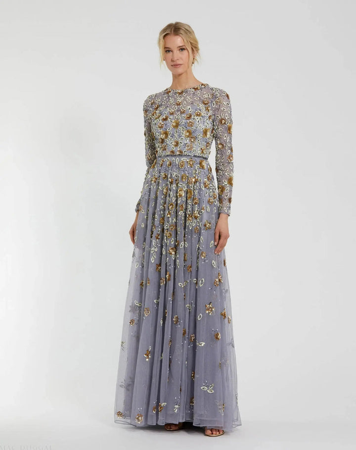 Enbellished High Neck Long Sleeve  A Line Gown | Mac Duggal Dress 5533