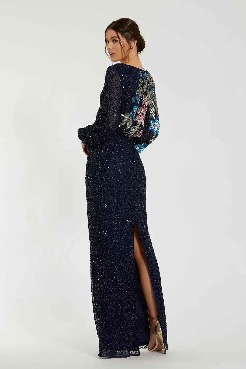 Mac Duggal Dress 5615 – Sequin Floral Long Sleeve Evening Gown