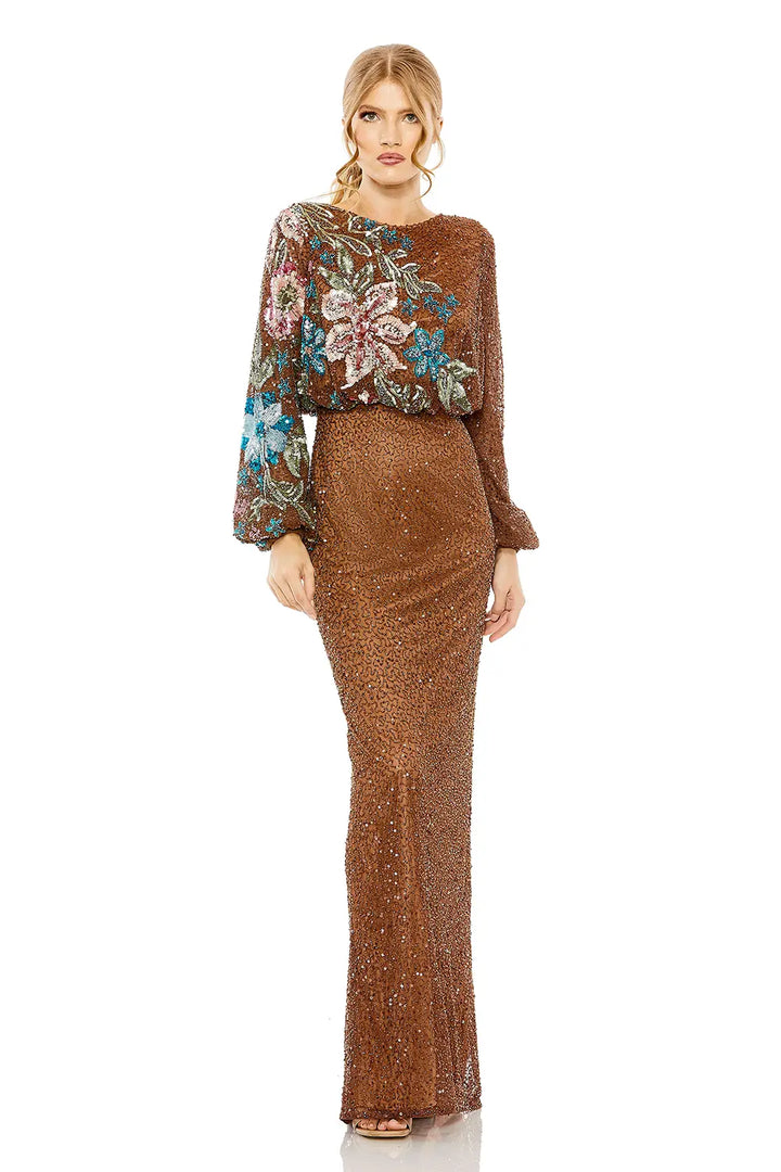 Mac Duggal Dress 5615 – Sequin Floral Long Sleeve Evening Gown