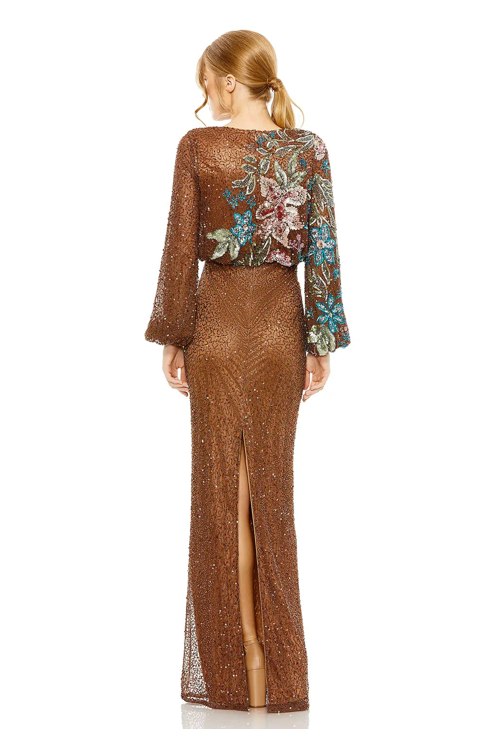 Mac Duggal Dress 5615 – Sequin Floral Long Sleeve Evening Gown
