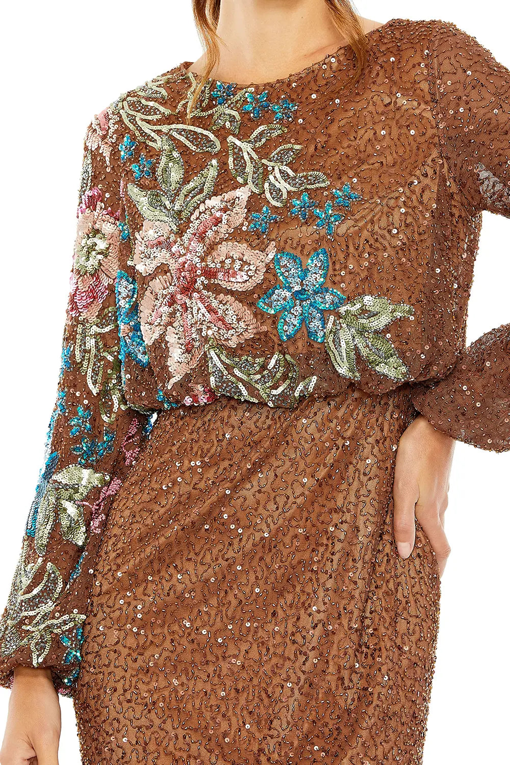 Mac Duggal Dress 5615 – Sequin Floral Long Sleeve Evening Gown