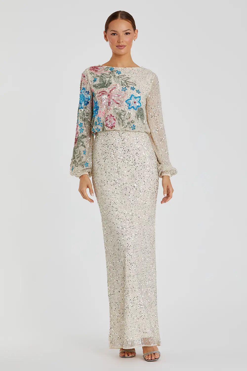 Mac Duggal Dress 5615 – Sequin Floral Long Sleeve Evening Gown