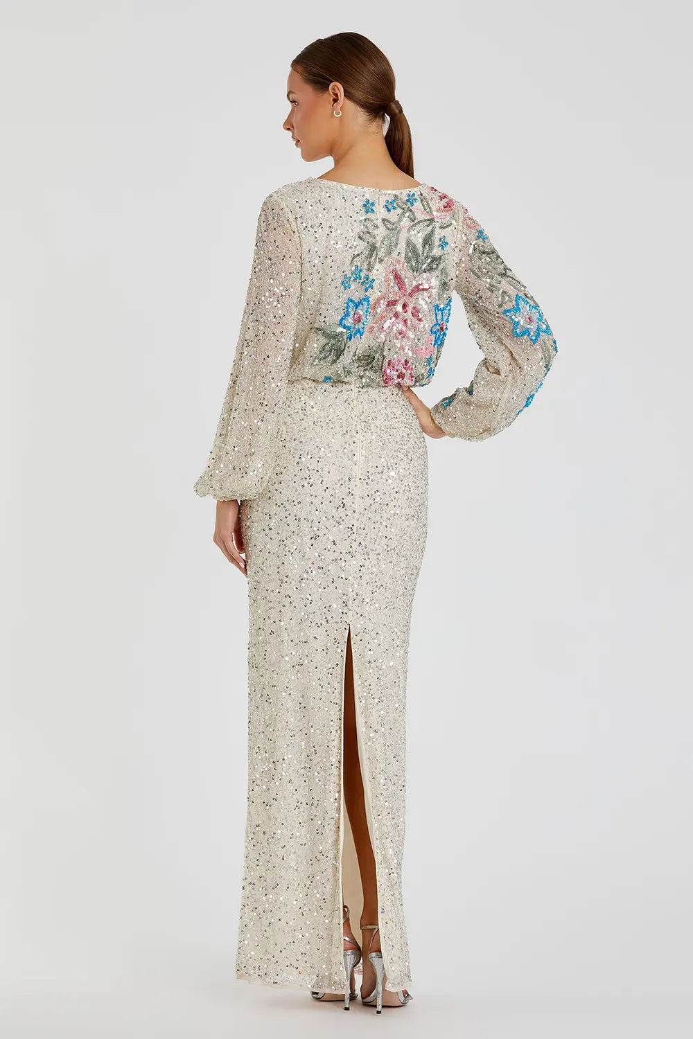 Mac Duggal Dress 5615 – Sequin Floral Long Sleeve Evening Gown