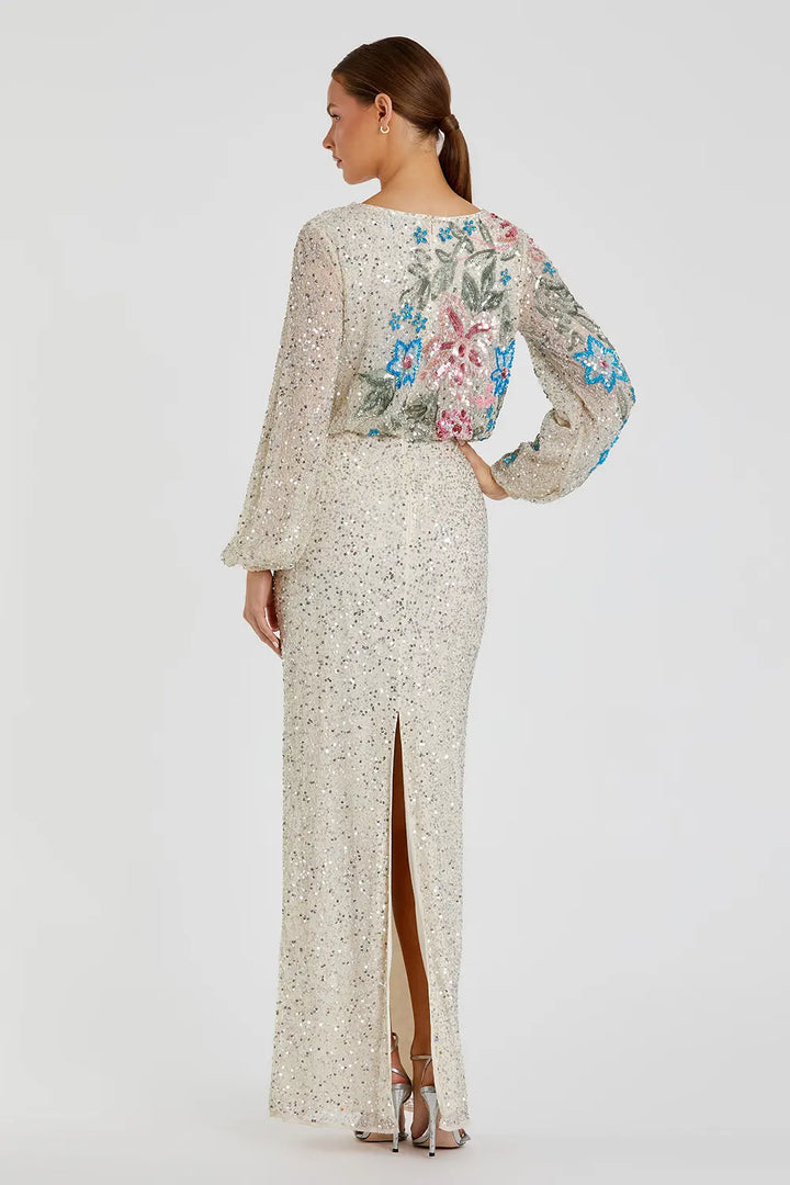 Mac Duggal Dress 5615 – Sequin Floral Long Sleeve Evening Gown