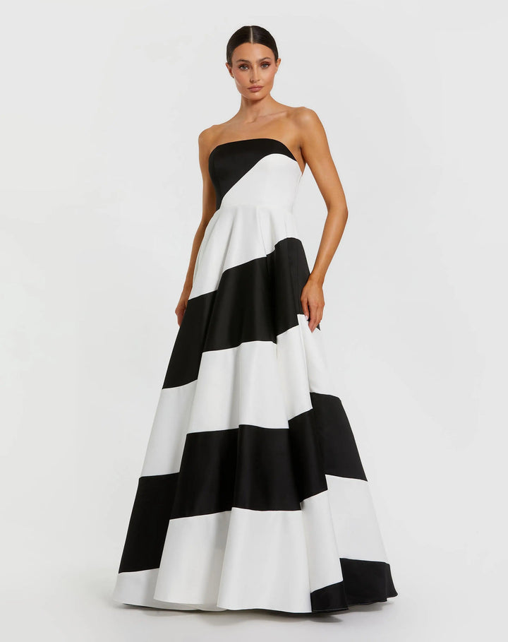 Striped Satin Ball Gown with Strapless Neckline | Mac Duggal Dress 56190