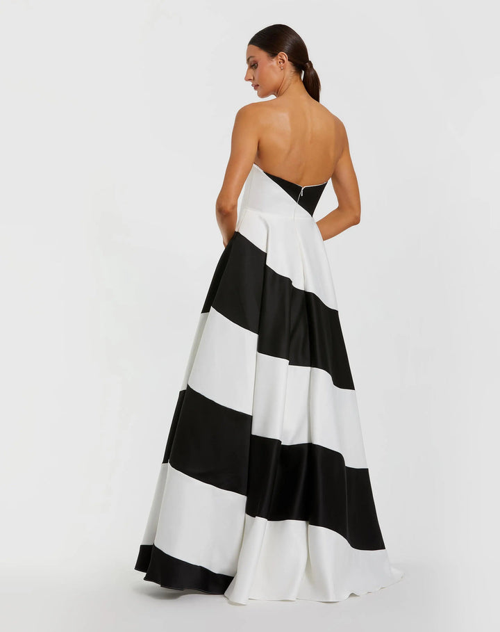 Striped Satin Ball Gown with Strapless Neckline | Mac Duggal Dress 56190